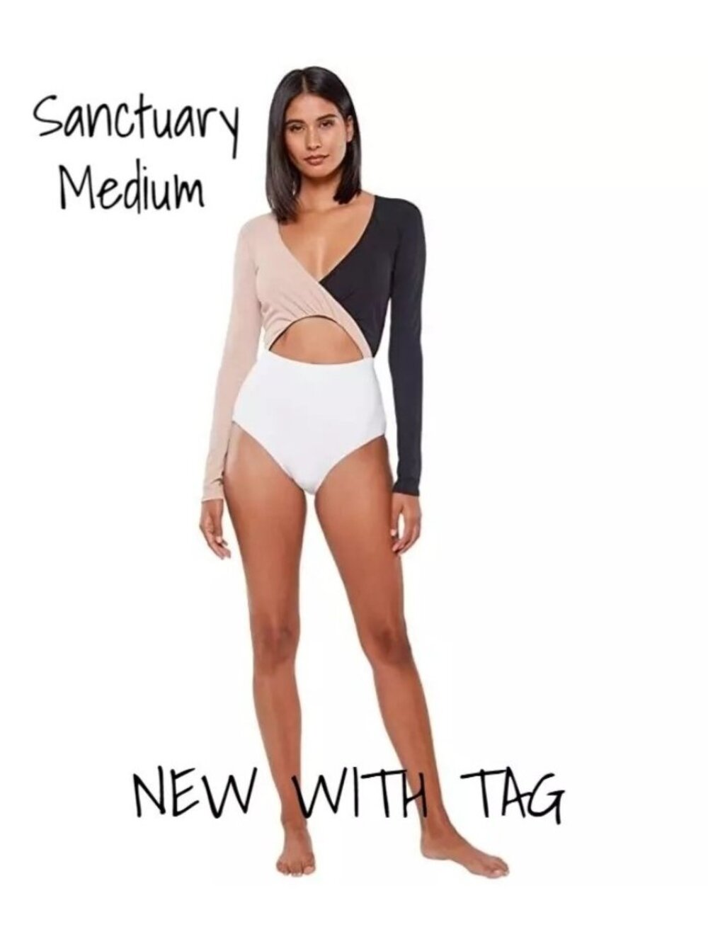 Sanctuary Long Sleeve One Piece Bodysuit Swimsuit Medium - New with Tags